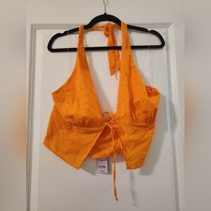 NWT Wild FABLE Orange Halter Tie-Front Top